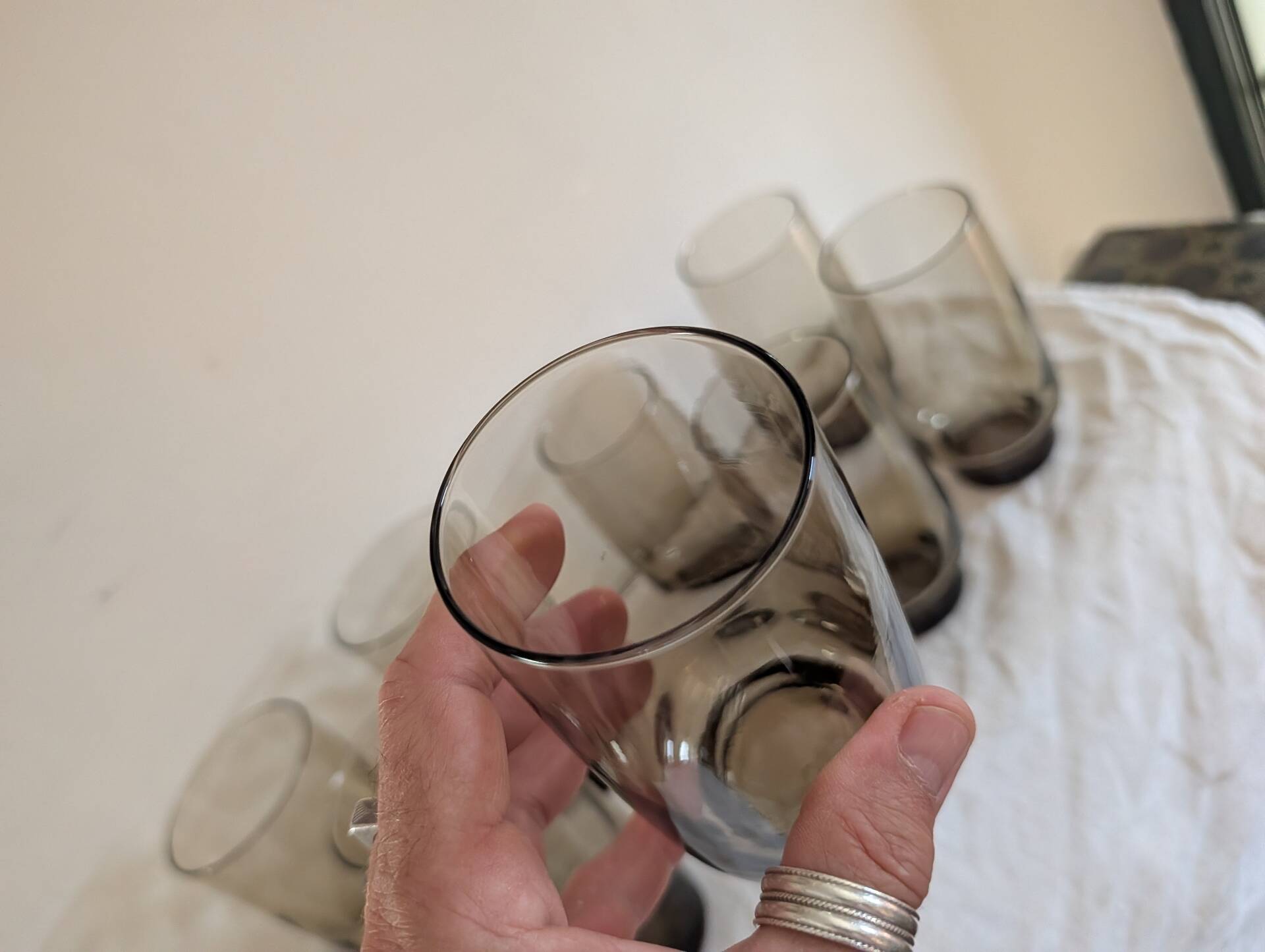 12 long drink glasses in smoked glass – 1970s