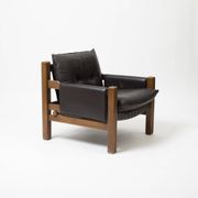 Pair of lounge chairs produced by TON in wood and brown leather, Czechoslovakia, 1990s