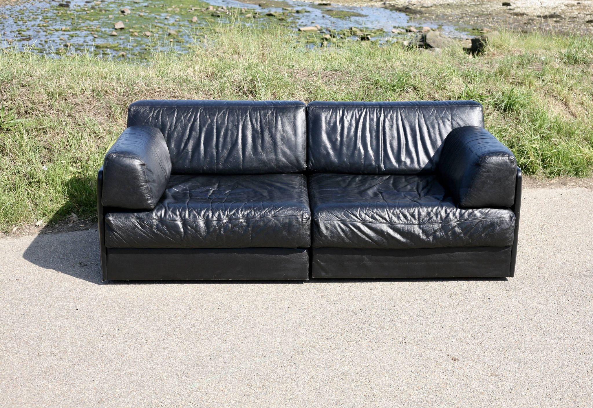 Canapé De Sede DS-76, cuir noir, modulable, Suisse, années 70
