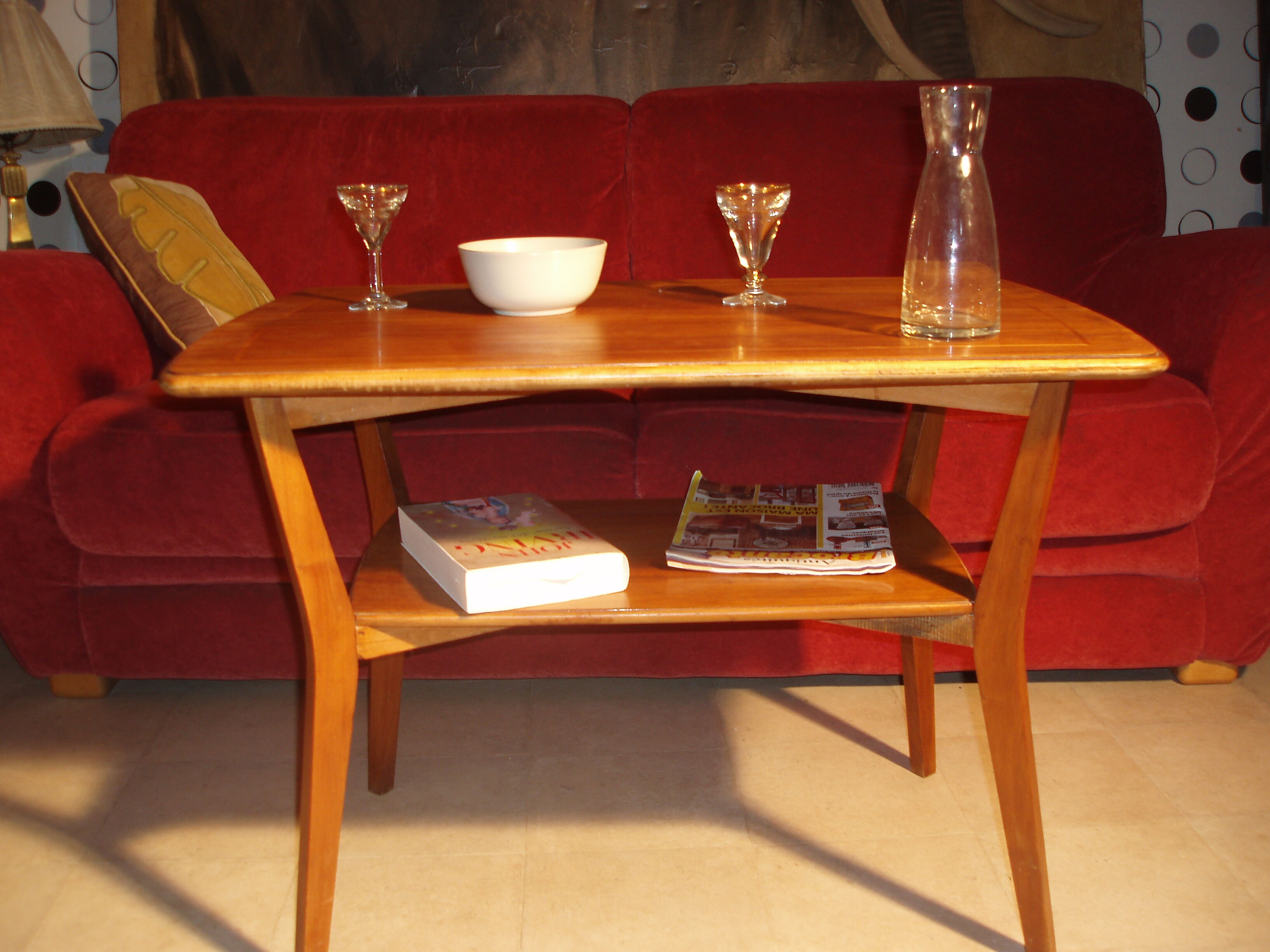 Coffee table rectangular double wooden tray