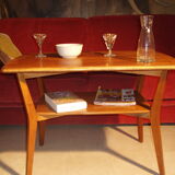 Coffee table rectangular double wooden tray