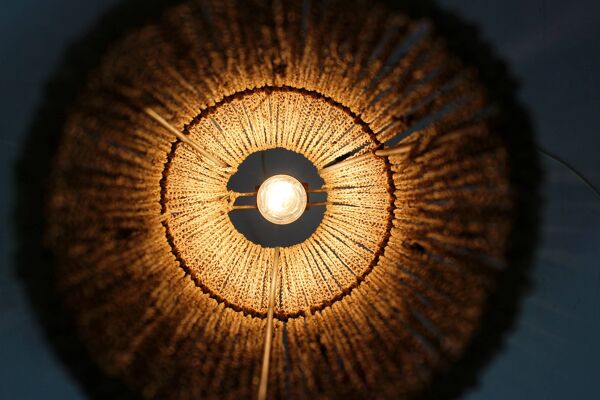 Lampadaire fusée de l'ère spatiale avec cordon tressé, ancienne Tchécoslovaquie, années 1960