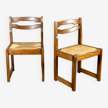 Pair of elm and straw Regain style chairs