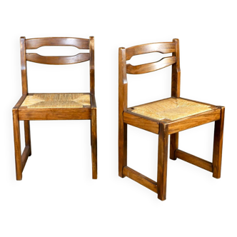 Pair of elm and straw Regain style chairs