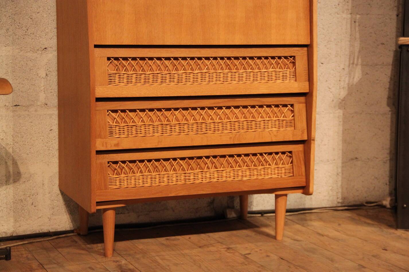 Vintage wicker rattan secretary desk