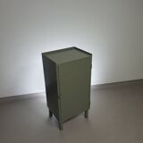 Gray metal locker. Industrial small sideboard.