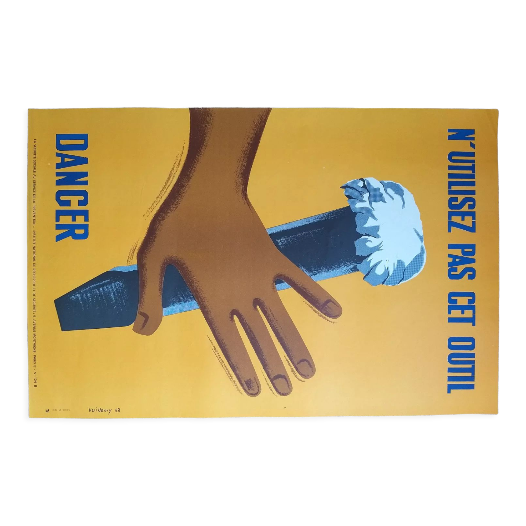 Old / original poster prevention danger - Artist Vuillamy 1963