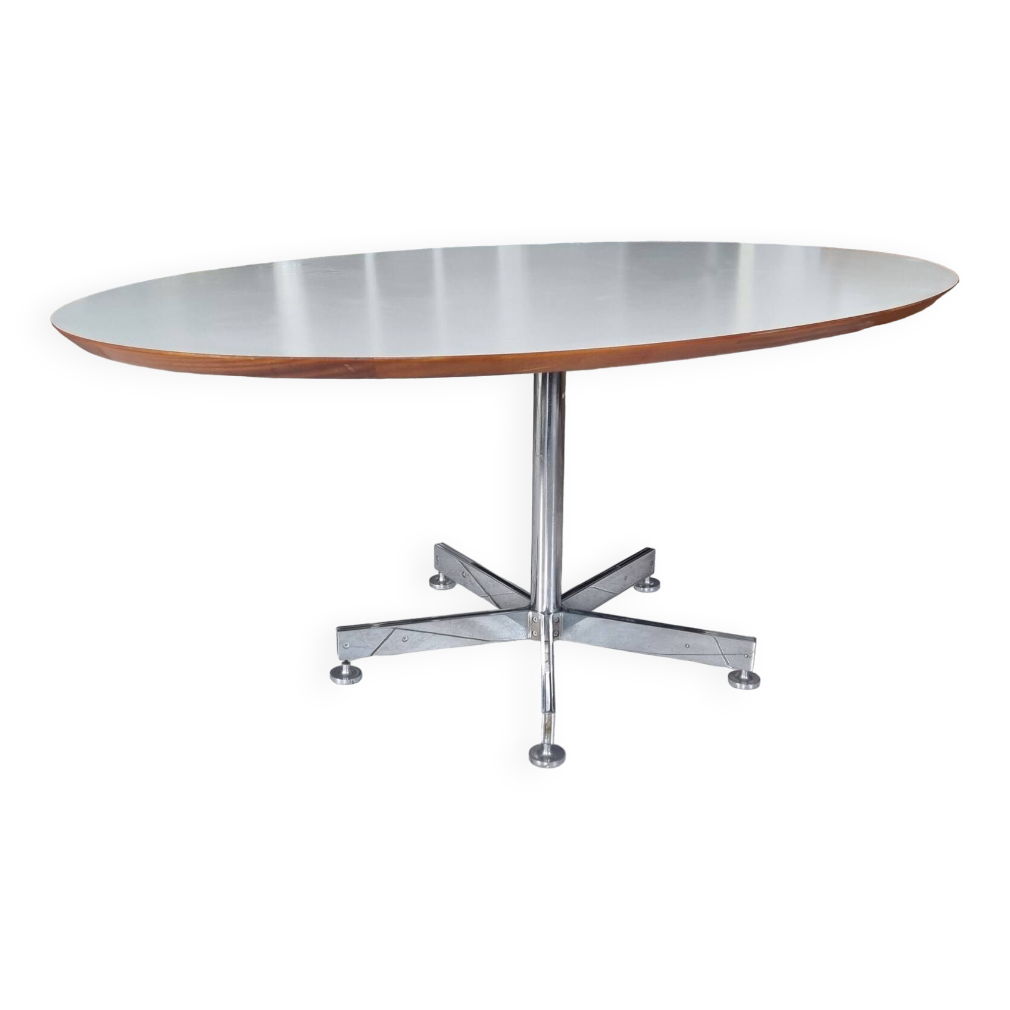 Roche Bobois oval table, white laminate and chrome, 1970s