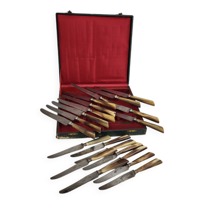 20 couteaux de table lame acier manche corne