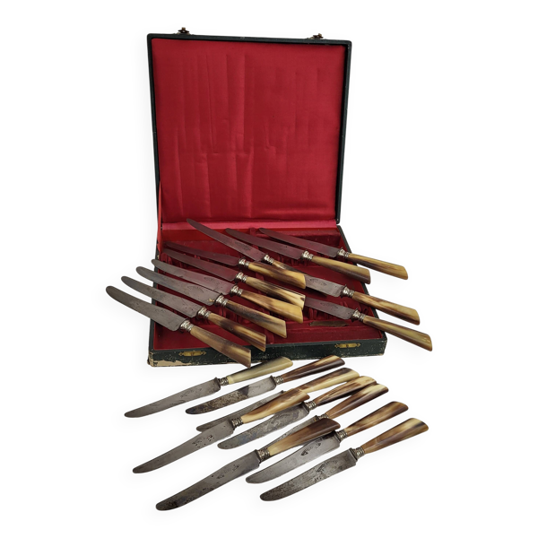 20 couteaux de table lame acier manche corne