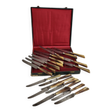 20 table knives with steel blades and horn handles