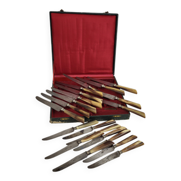 20 couteaux de table lame acier manche corne