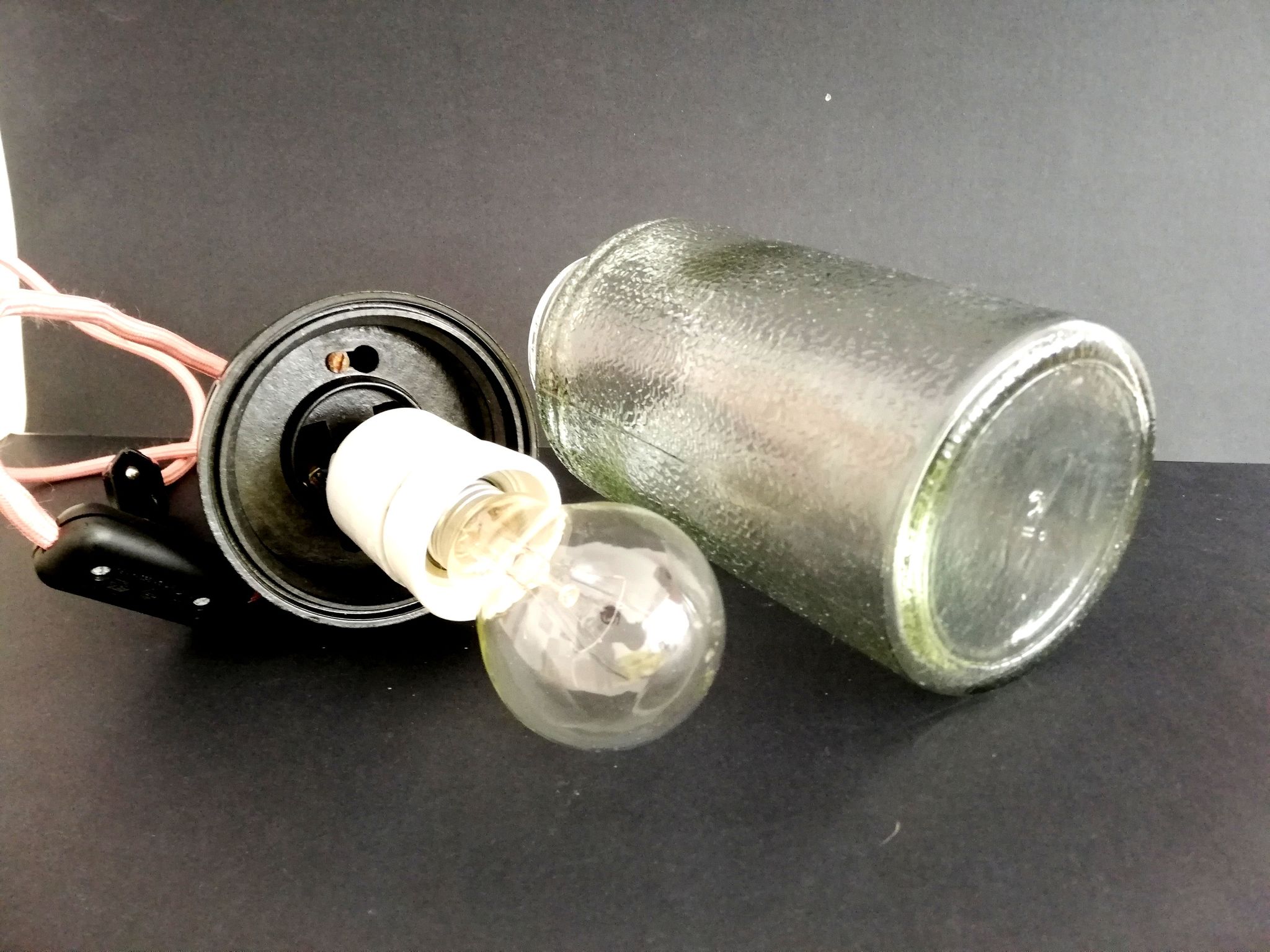 1990s Russian Soviet glass mason jar table lamp lantern Industrial