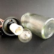 1990s Russian Soviet glass mason jar table lamp lantern Industrial