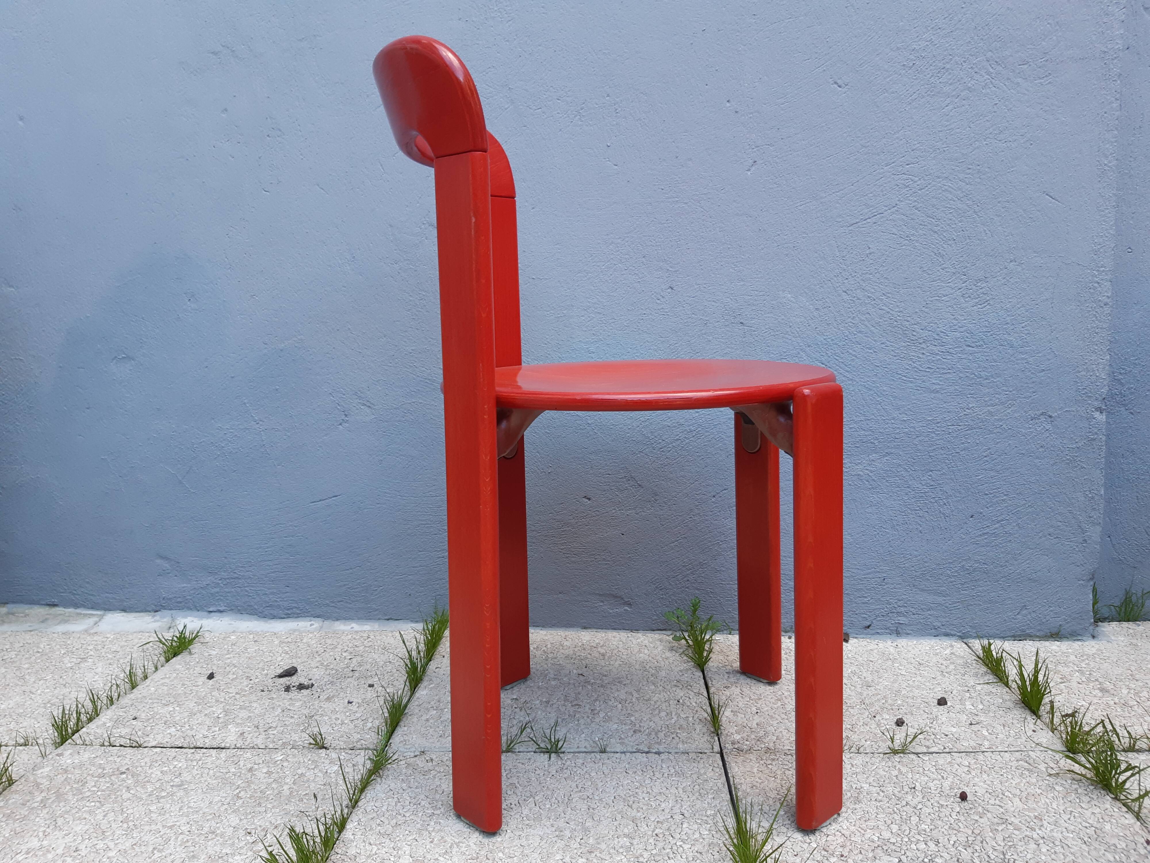 Set of 10 red wooden chairs by Bruno Rey for Kusch&Co