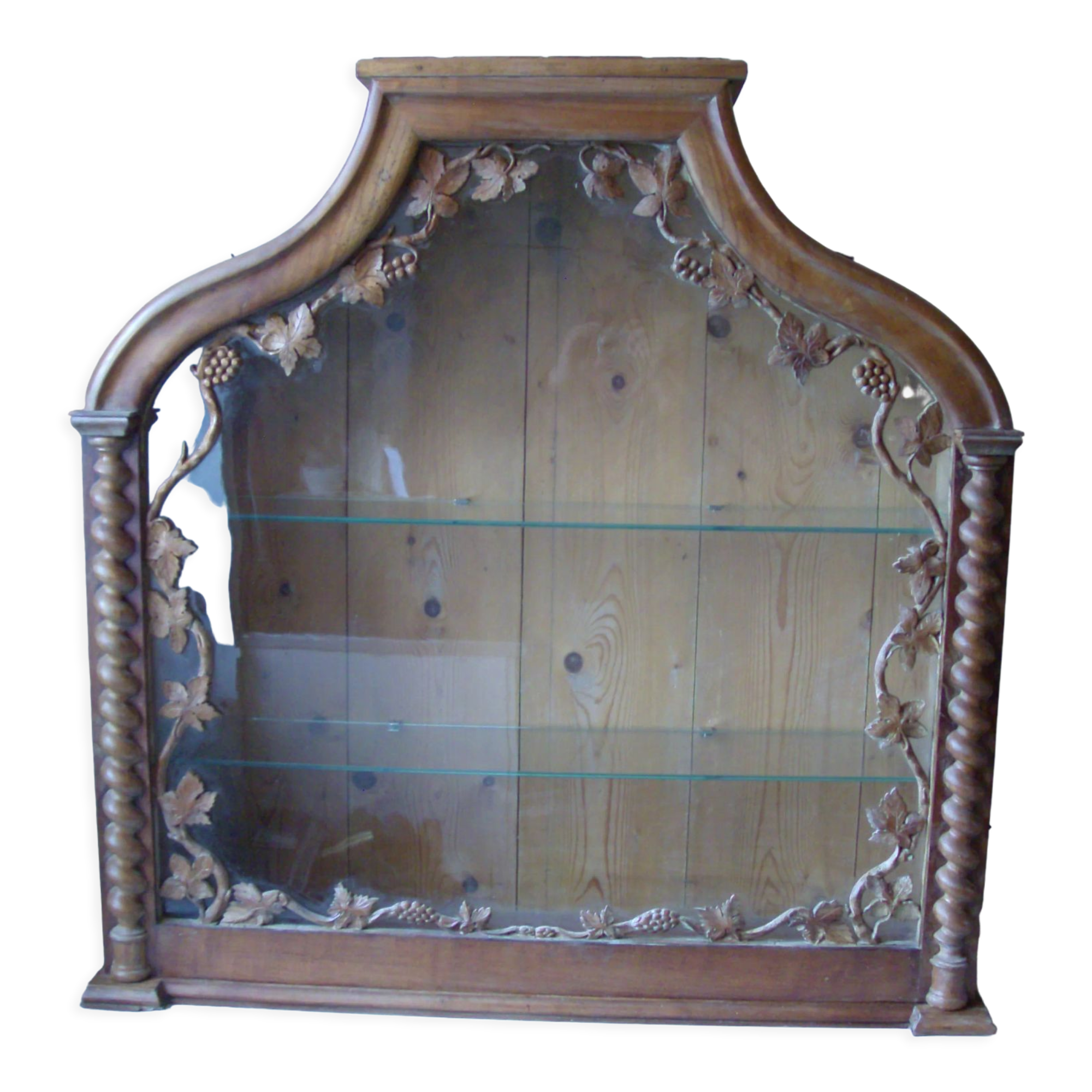 Old showcase carved wood vine leaf grape