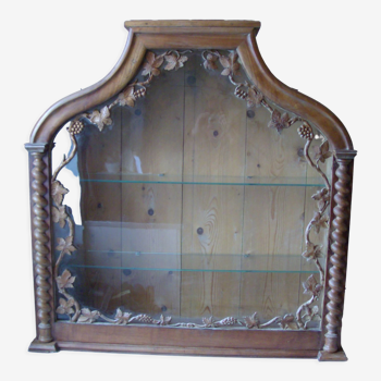 Ancienne vitrine bois sculpté feuille de vigne raisin étagère verre