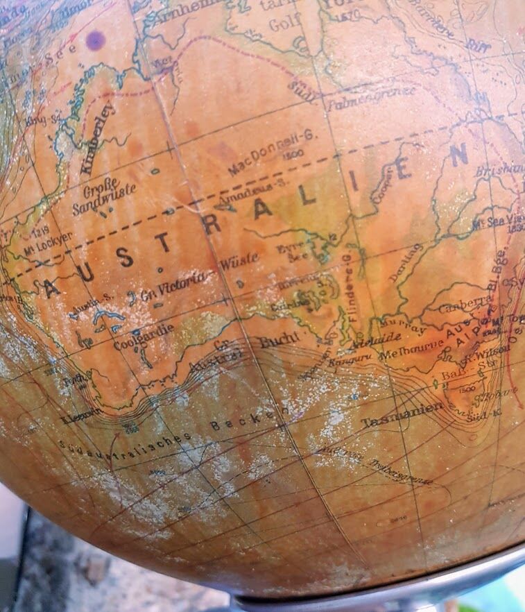 Vintage earth globe with light, Germany 1949