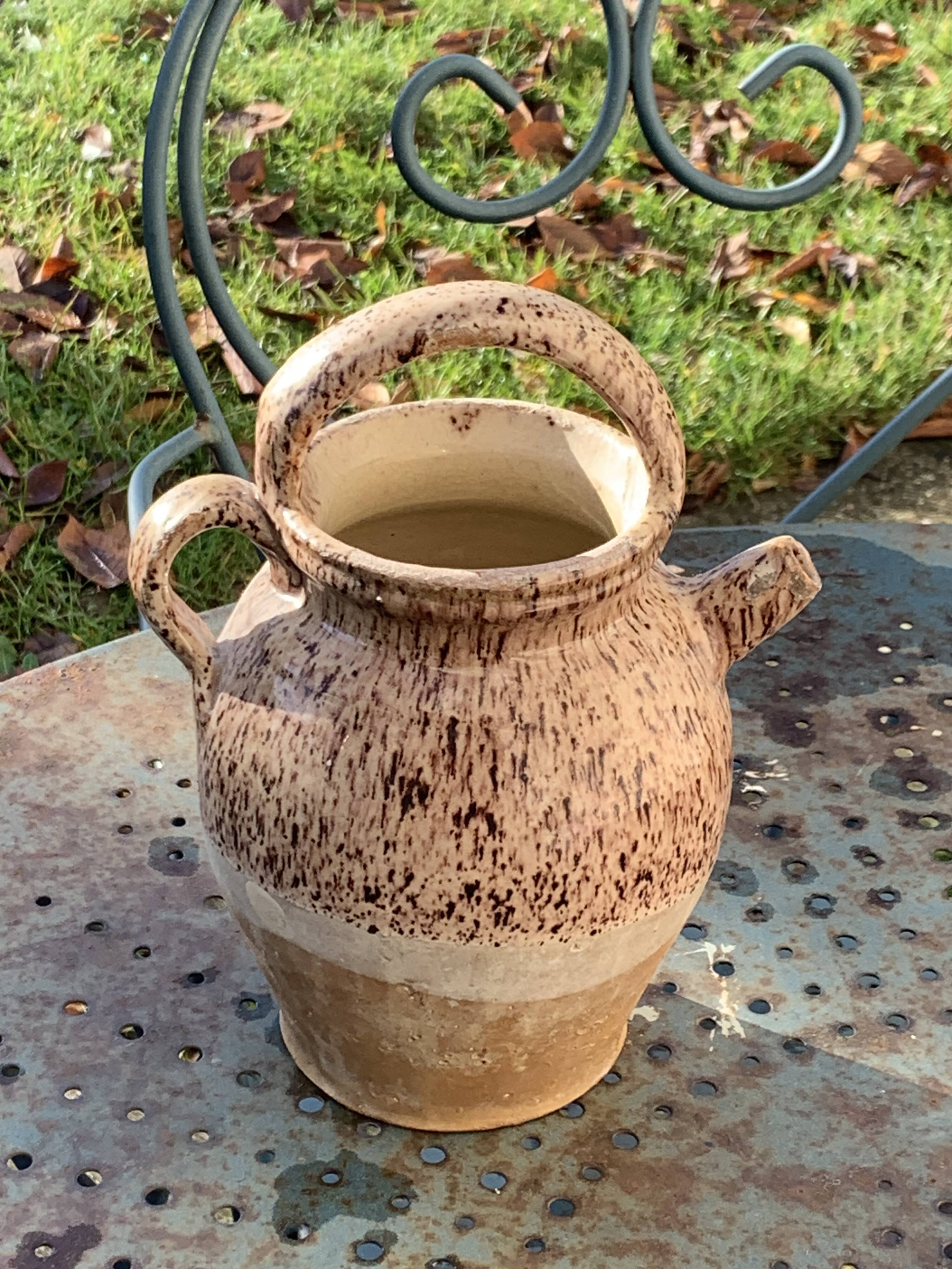 Gargoulette, raw stoneware jug and beige glaze, speckled, vintage