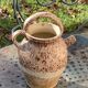 Gargoulette, cruche en gres brut et vernisse beige, mouchetée, vintage