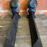 Pair of Fireplace Chenets Man with Hat Black Cast Iron Vintage #D703