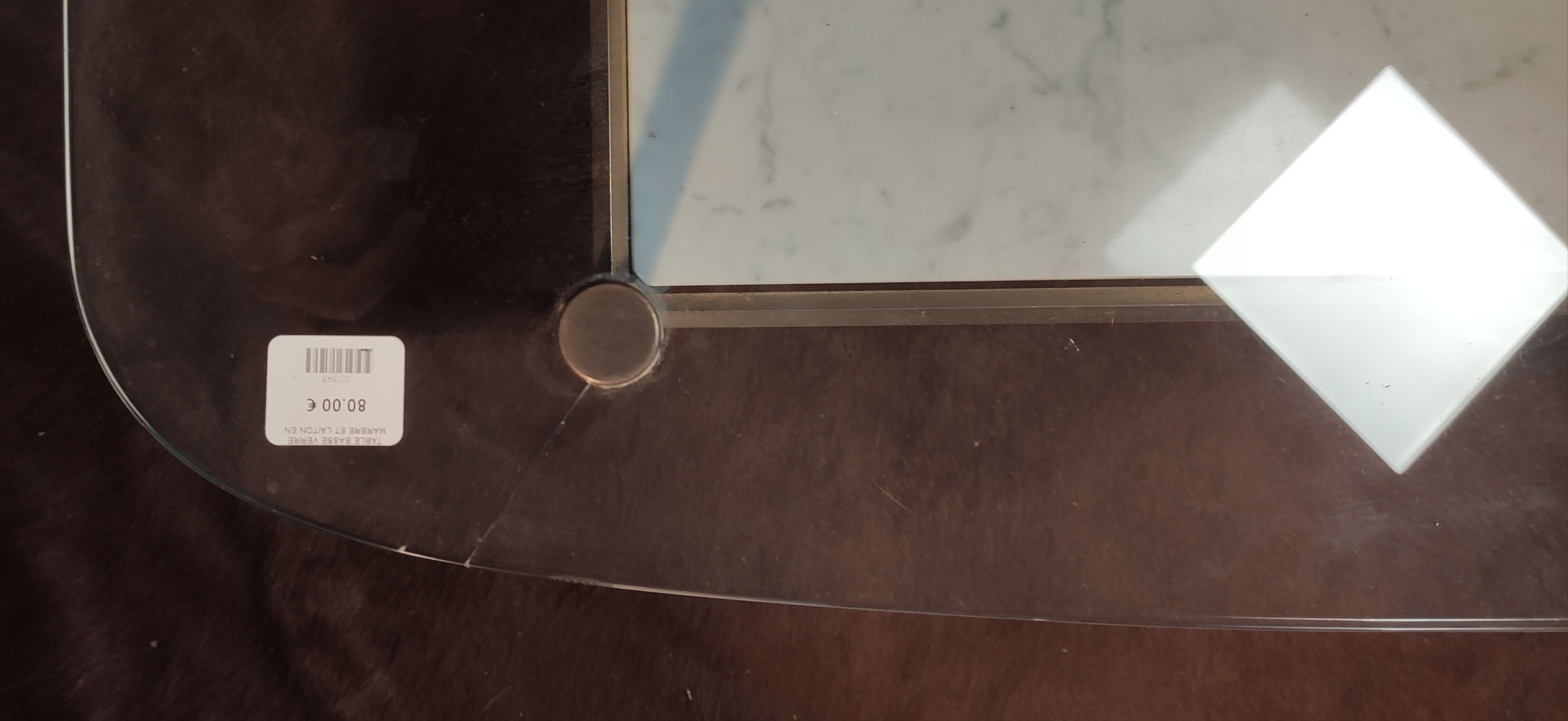 Glass, brass and marble coffee table