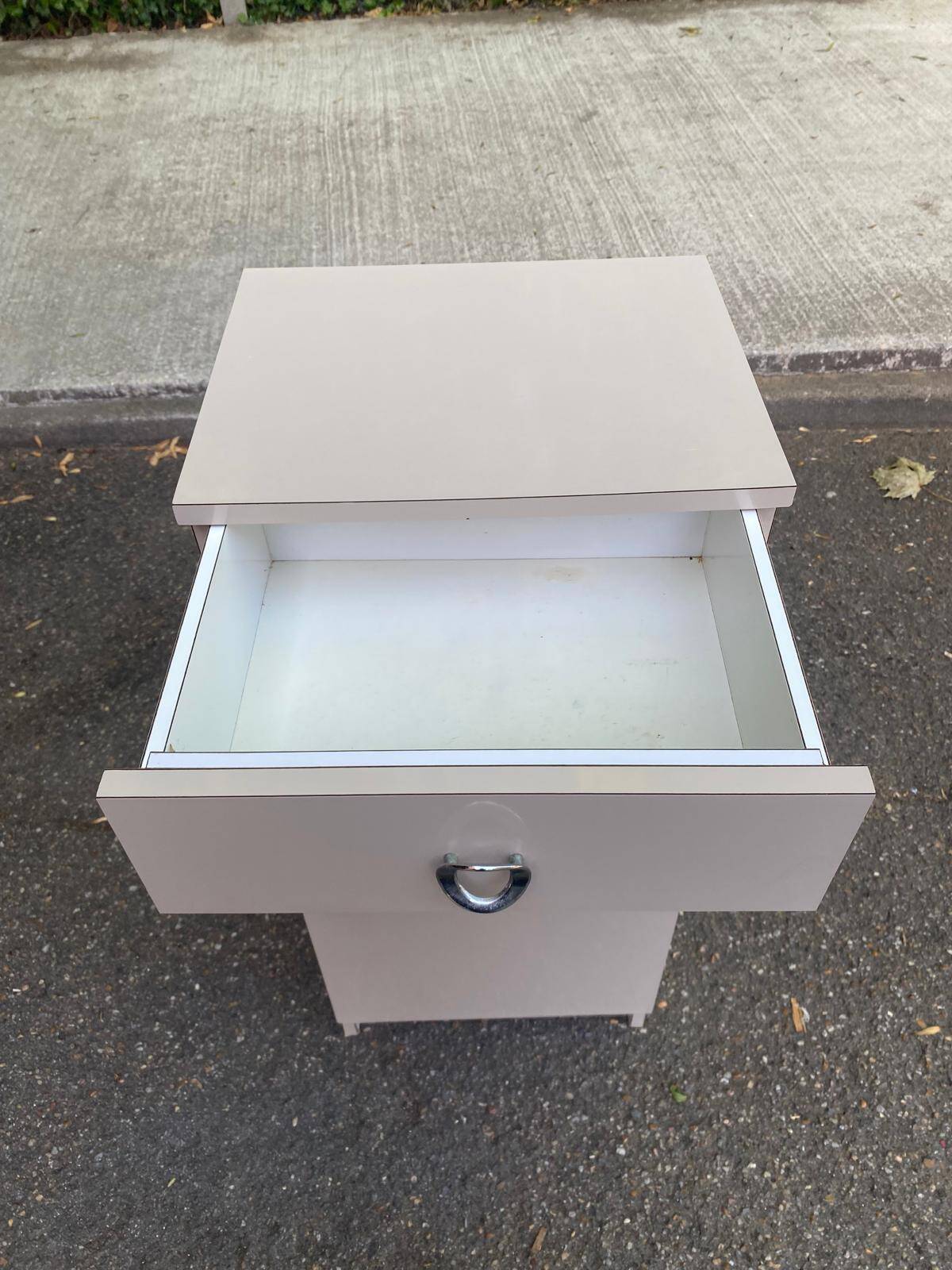 Narrow vintage beige bathroom cabinet 1970s