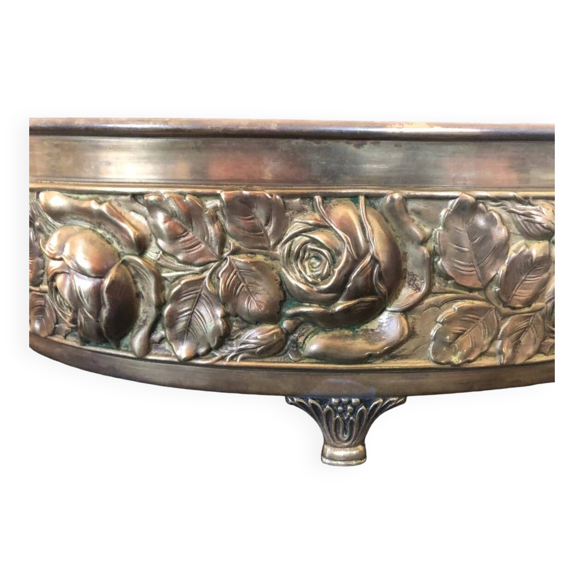 Table planter in embossed brass with floral motif late 19th century