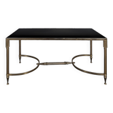 Table basse néoclassique en laiton et verre noir années 60