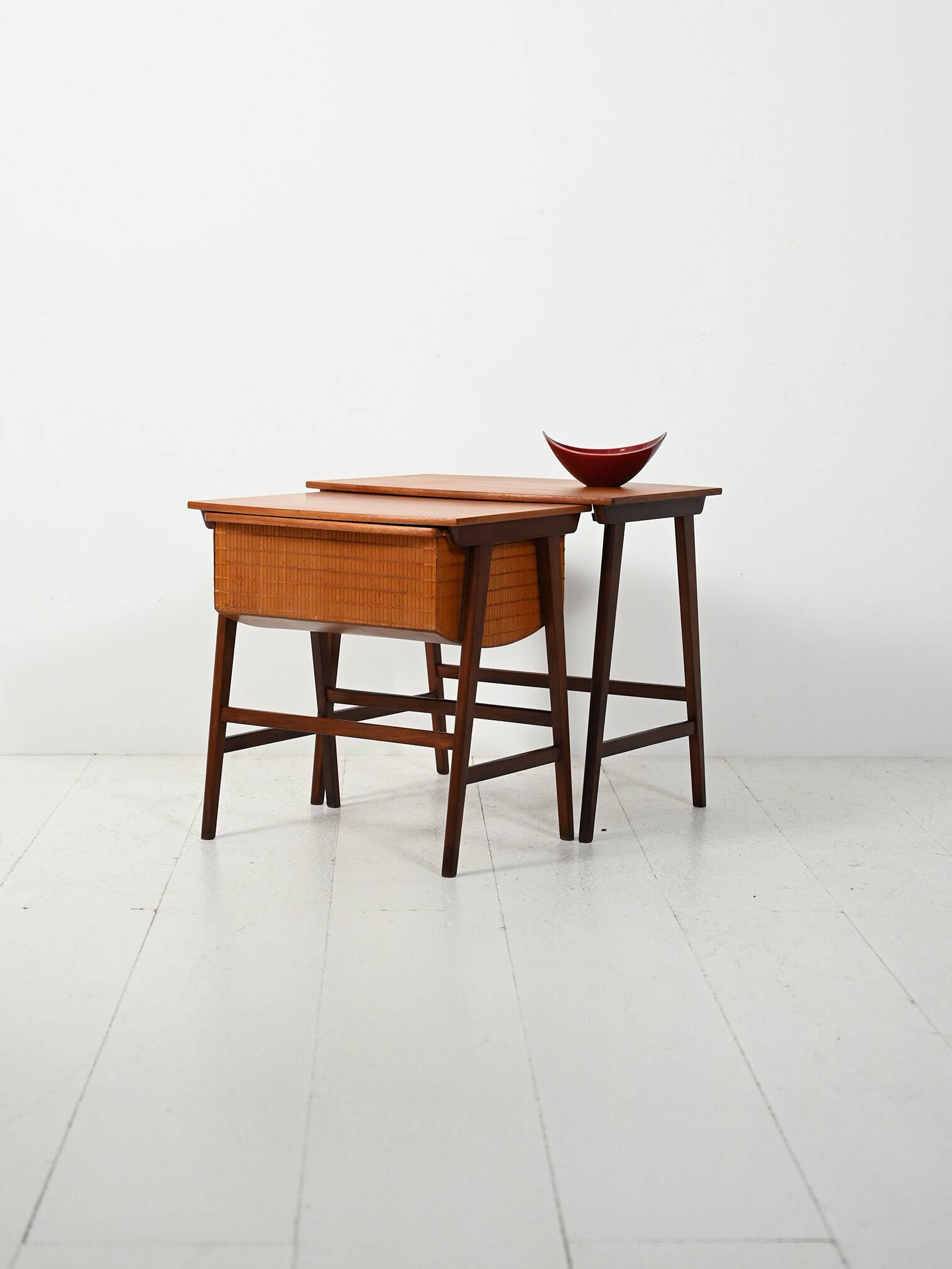 Pair of Scandinavian Nesting Coffee Tables with Yarn Box