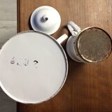 Enamelled kitchen coffee maker, ladle holder, spice jars set