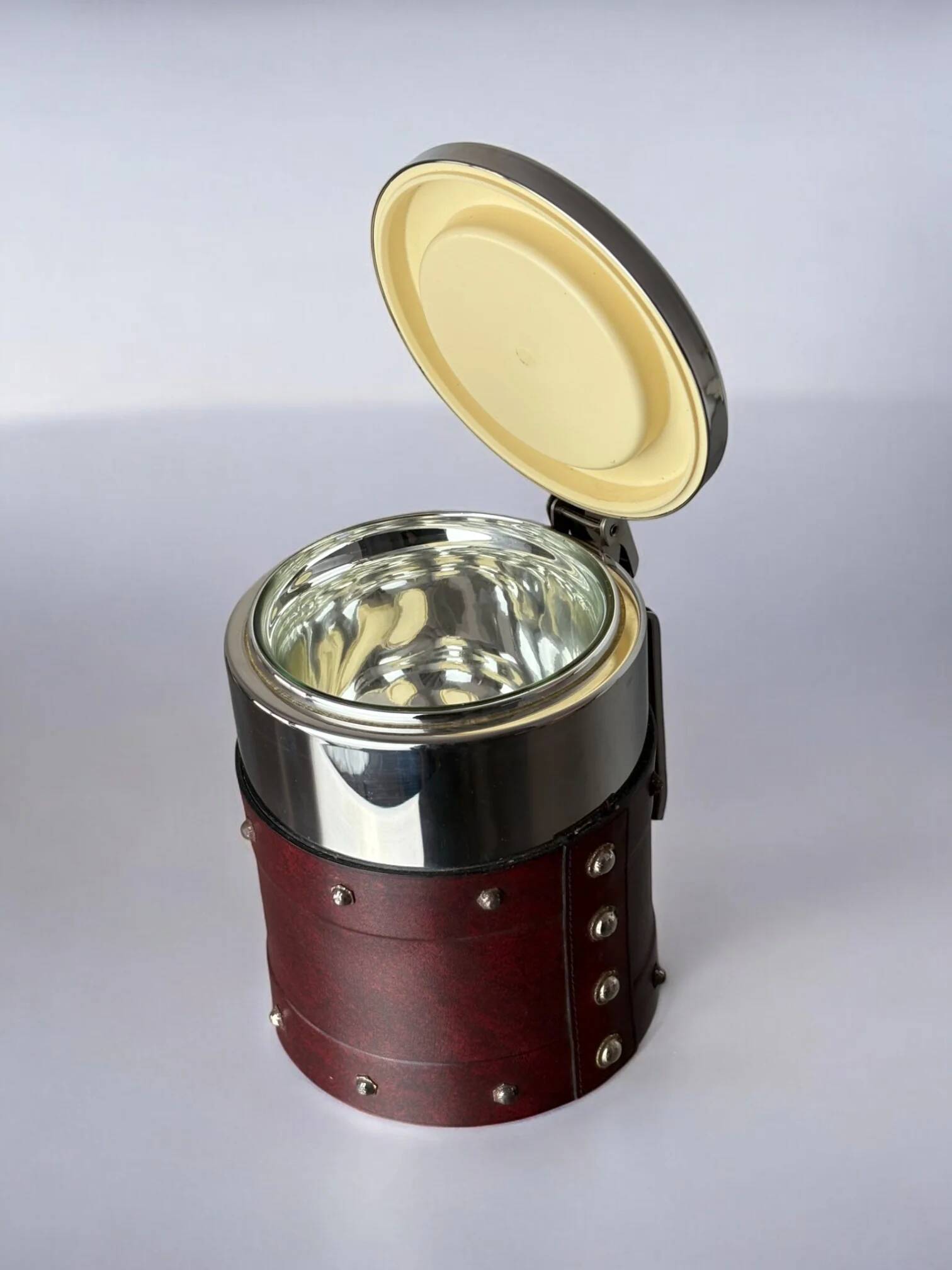 Regency leather & nails ice bucket, Italy, 1970s