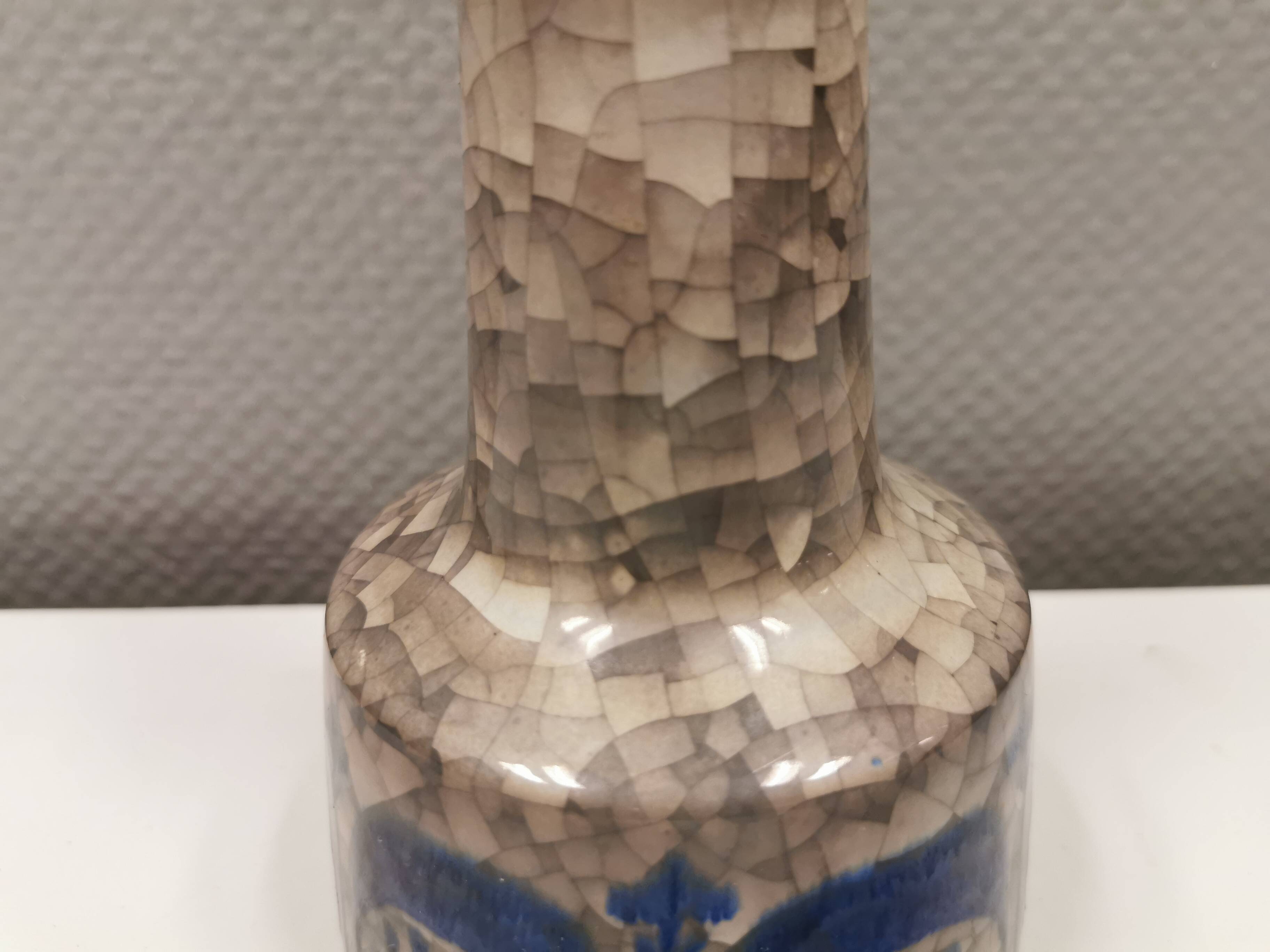 Ceramic table lamp in Grey/Blue crackled glaze, made by Michael Andersen Denmark