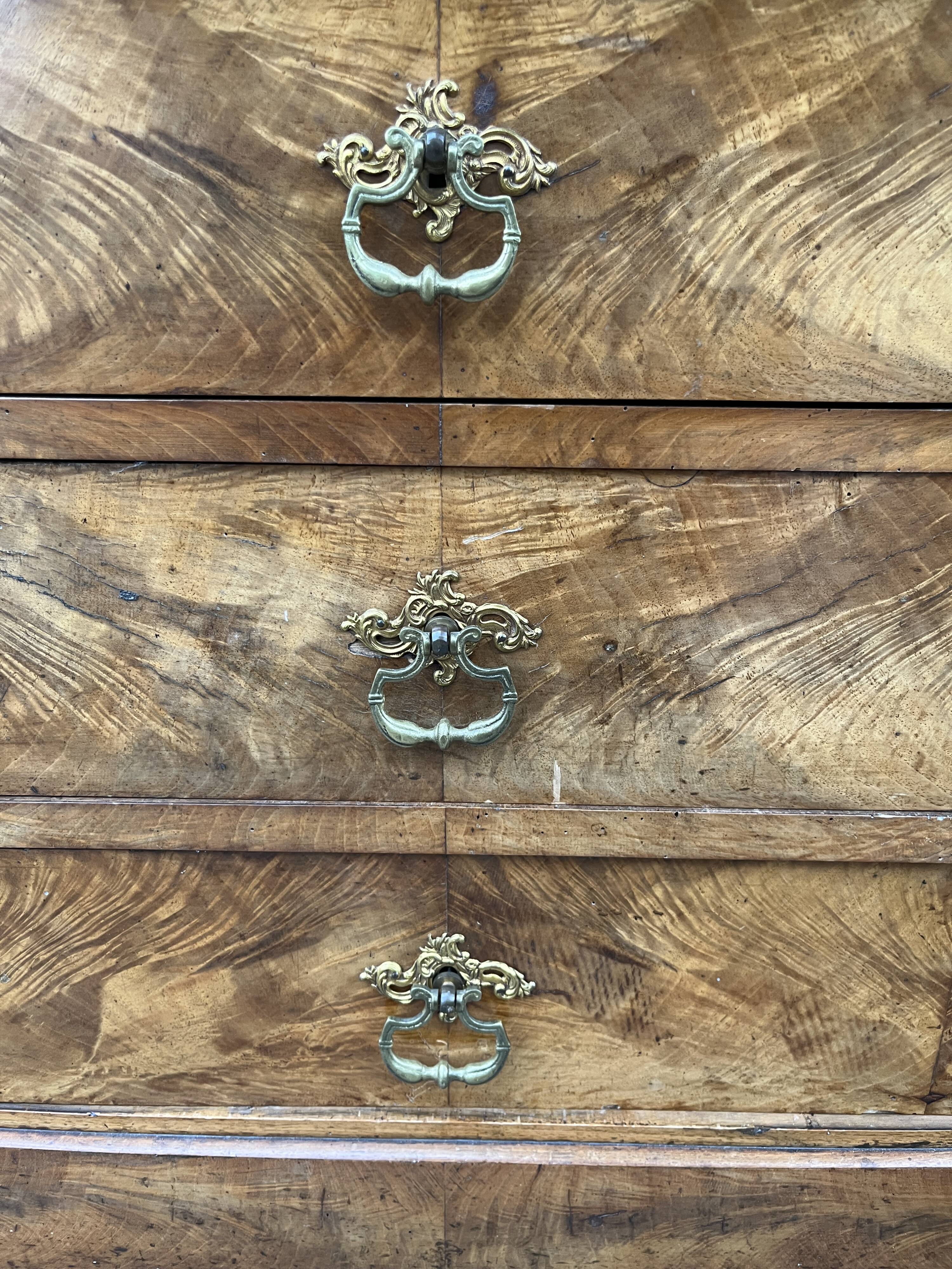 Louis Philippe chest of drawers in burr walnut and gray marble