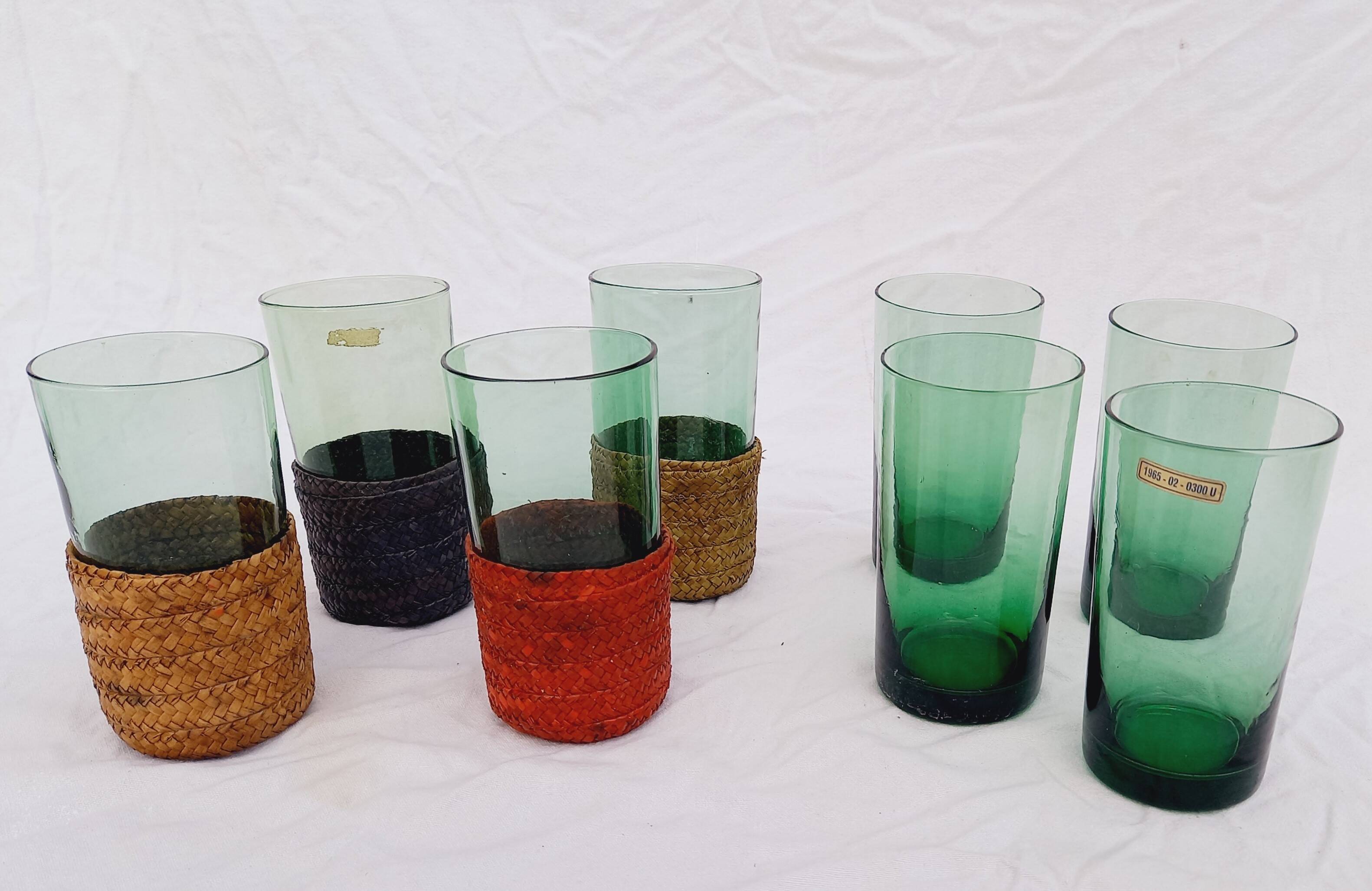 Set of 11 vintage green tinted glasses