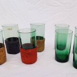 Set of 11 vintage green tinted glasses