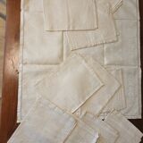 Ancienne nappe lin damassée beige 160 × 180 cm + 12 serviettes