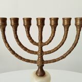 Vintage Hebrew Menorah Candlestick in Solid Brass and Onyx from the 60s