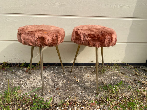 Paire de tabouret tripode moumoute Pelfran