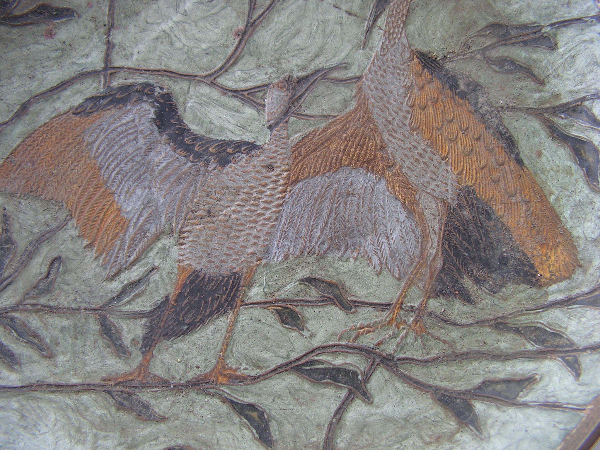 Coupe en laiton cloisonne à decor d'oiseaux grues
