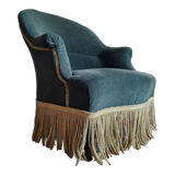 Green velvet toad armchair with fringes