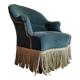 Fauteuil crapaud velours vert avec franges