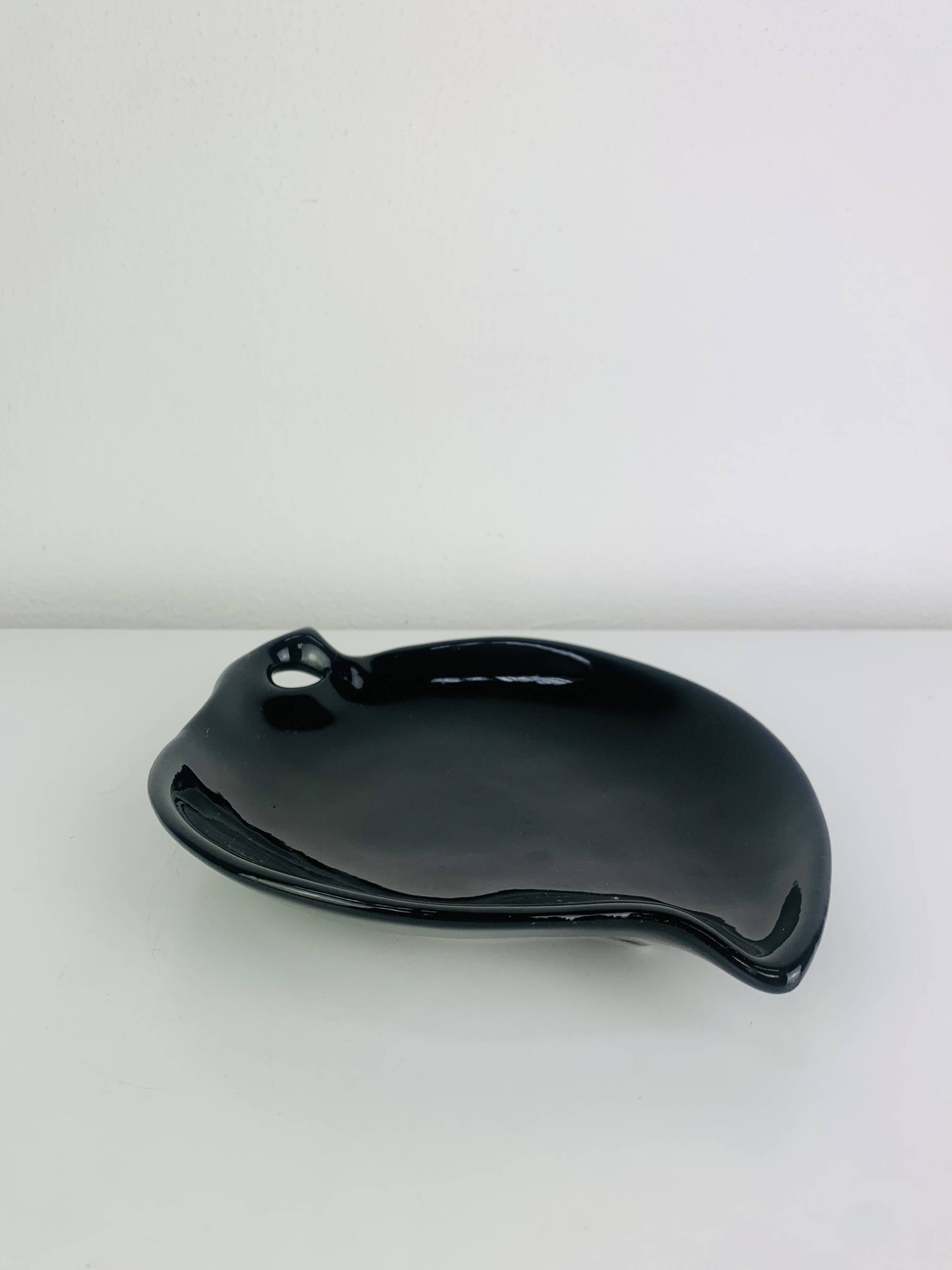 Black ceramic catchall, organic shape, vintage.
