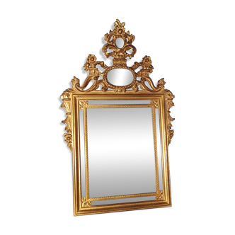 18th century style gilt wood pediment and glazing bead mirror 88x54 cm C374 S