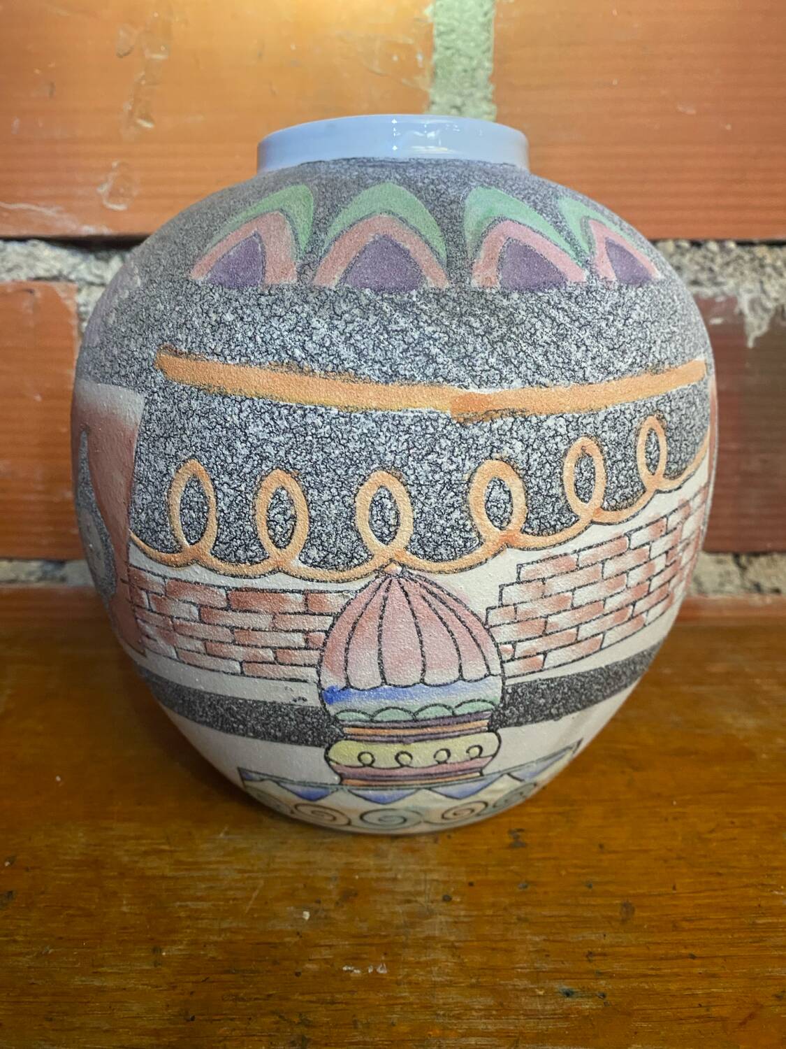 Antique Polychrome Ceramic Ball Vase Made in France Vintage