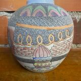 Antique Polychrome Ceramic Ball Vase Made in France Vintage