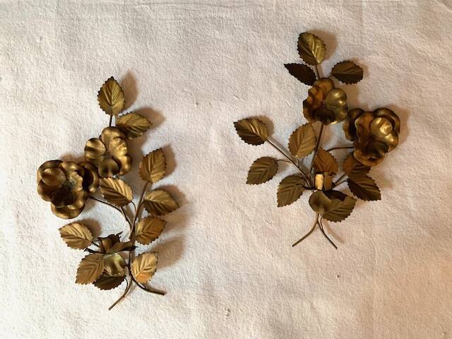 Pair of old wall lights, gold metal, 1950s