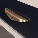 Mid-Century desk/console in dark blue and beige painted wood – Hungarian design from the 1960s.