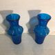 Pair Of Vase Ancient Art Deco Glass Molded Blue Geometric Shape Vintage