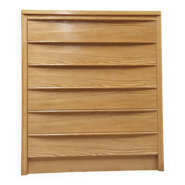 Commode vintage scandinave en bois massif 6 tiroirs années 70'